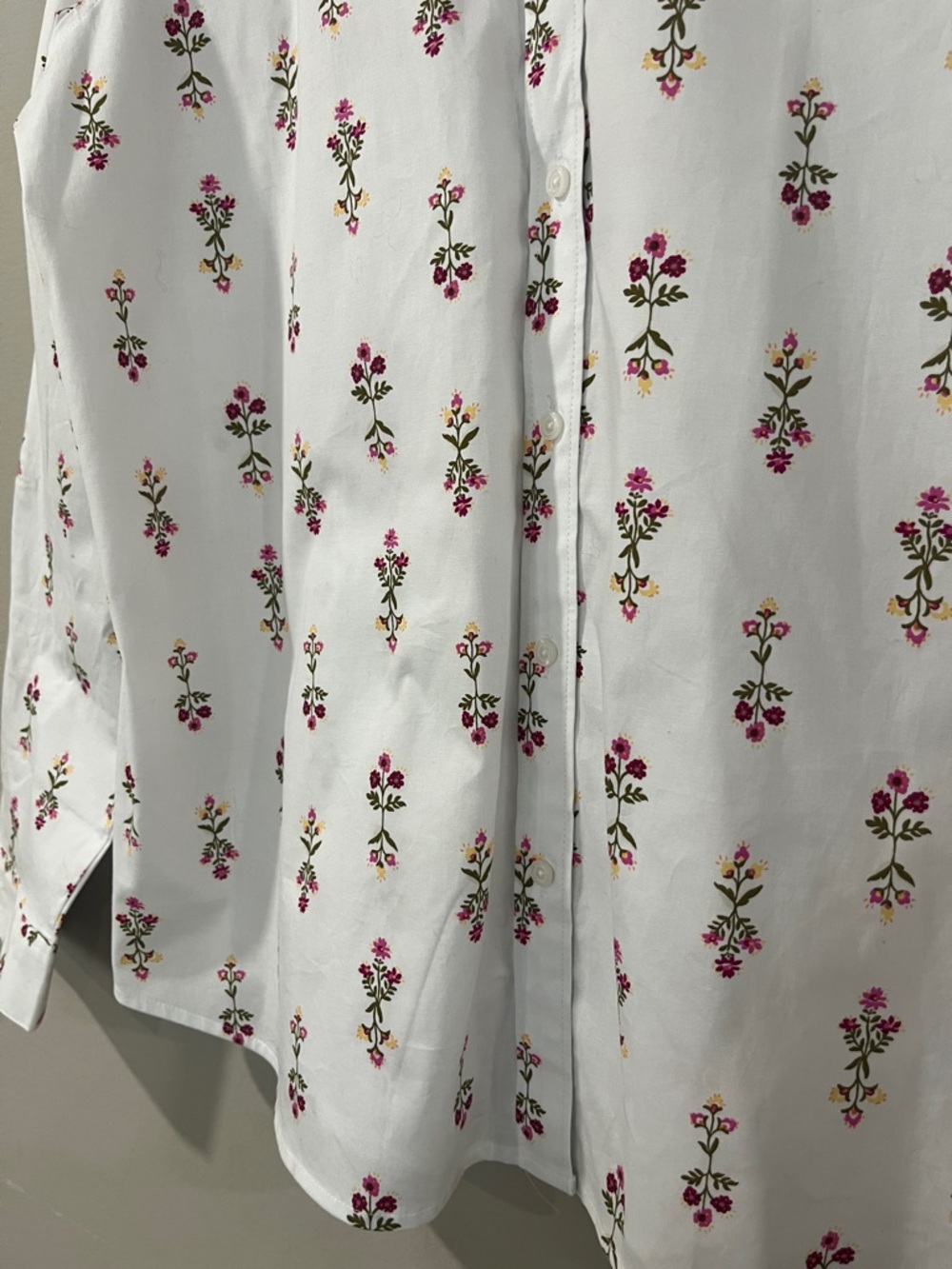 croft & barrow White Button Shirt with Pink and Green Floral Print - Picture 5 of 10